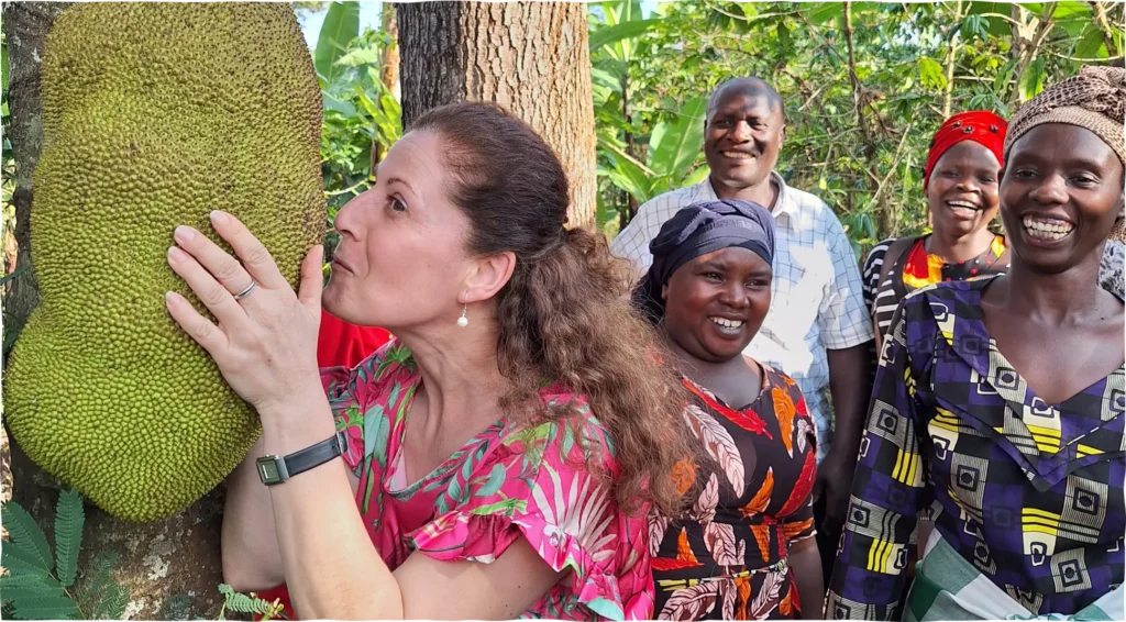 our gueat smelling the jackfruit. with our Leading African Safari Experts